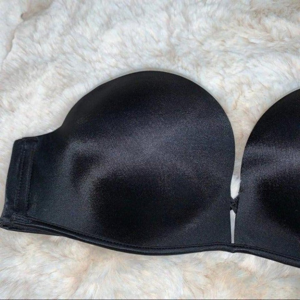 Strapless Bombshell Bra 32b Black Solid Satin Sup… - image 3